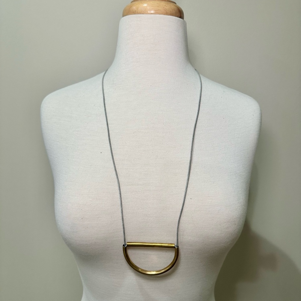 Modern Minimalist Brass Half-Moon Necklace - Picture 2 of 5
